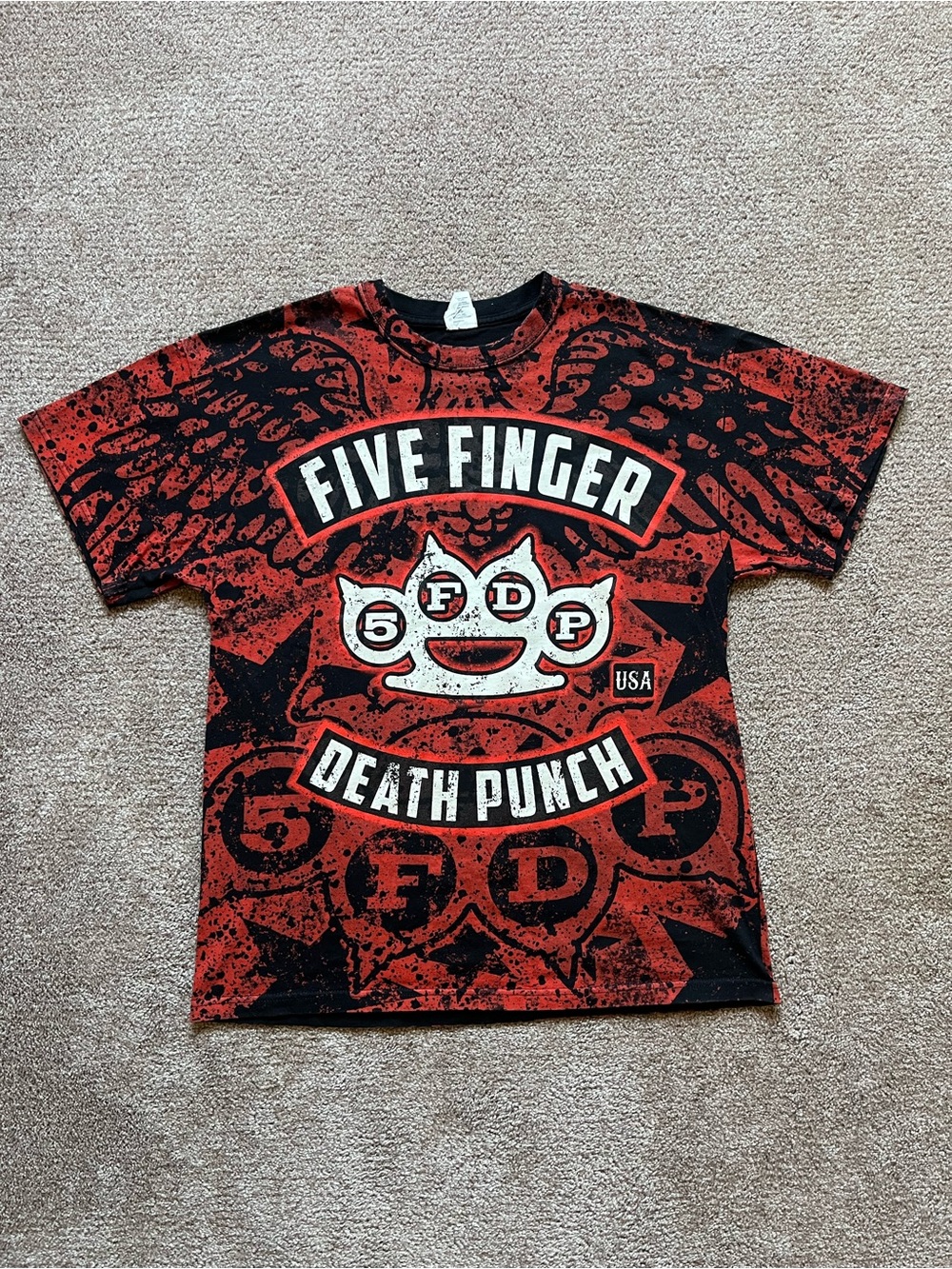 VTG 00’s / Y2K Five Finger Death Punch Red & Black AOP Metal Band Tee